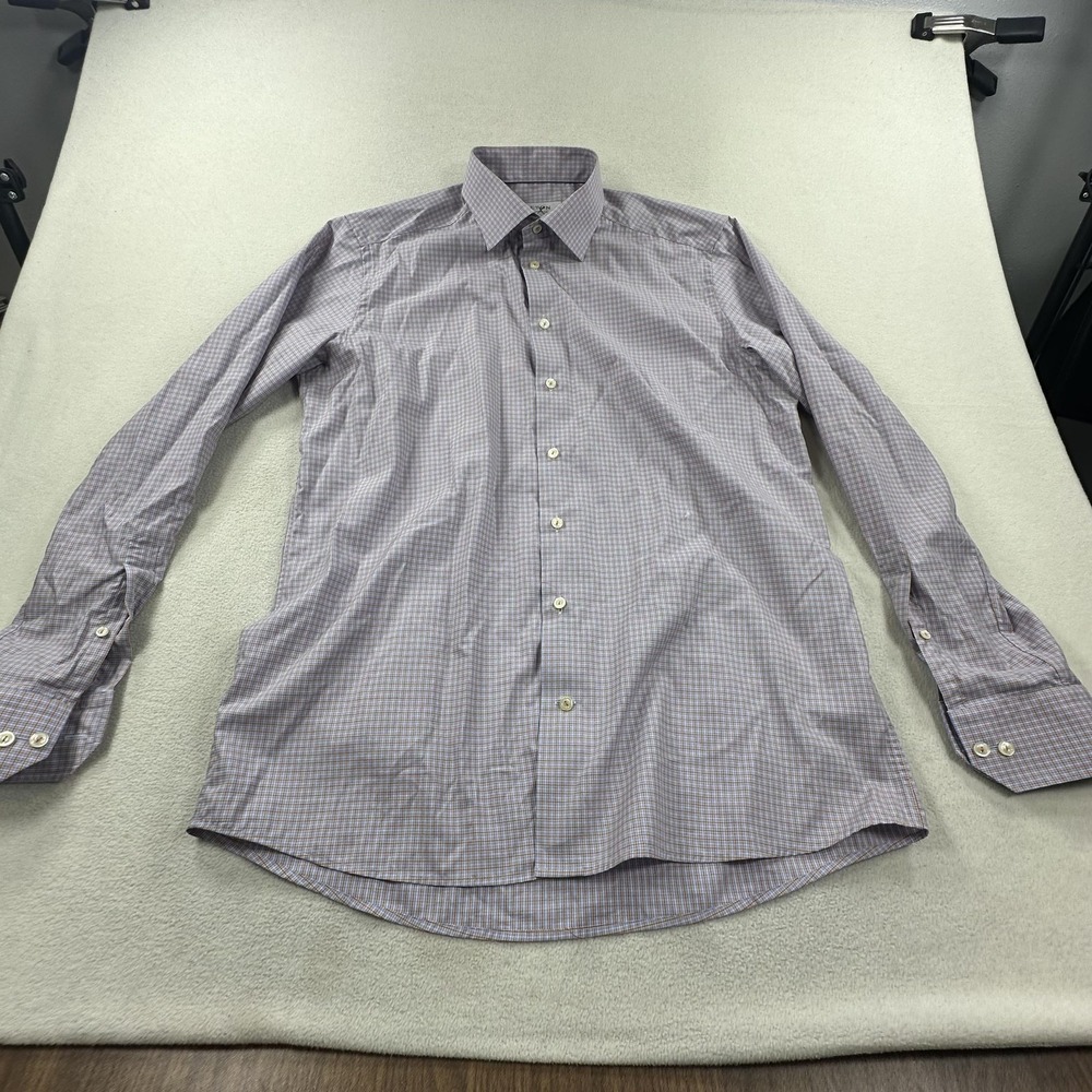 Eton Shirt Mens 17 34/35 Blue Check Contemporary Fine Twill Dress Long Sleeve